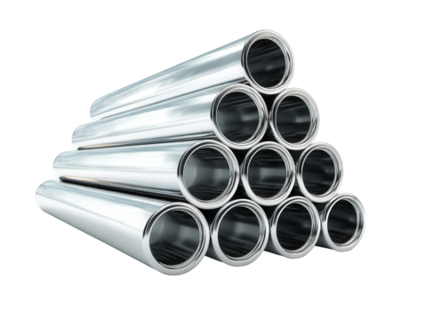 Stack of metal shiny pipes isolated over png transparent background	 - Powered by Adobe