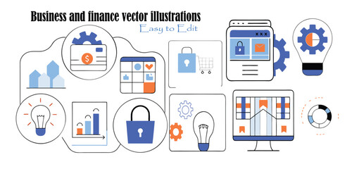 Print
Business and finance concept illustrations art design set: business and finance vector illustrations, startup vector illustration set, business strategy graphics, financial planning vector art