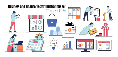 Print
Business and finance concept illustrations art design set: business and finance vector illustrations, startup vector illustration set, business strategy graphics, financial planning vector art