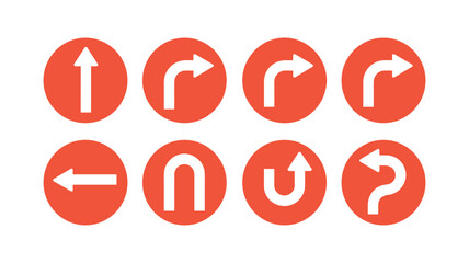 Arrow Navigation: Various arrow signposts, simple and clear on circles. It's a clear representation of diverse directions.
