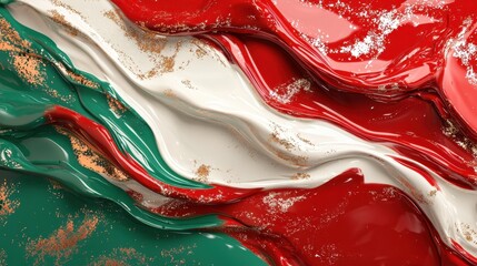A striking composition of red, white, and green layers creates a textured representation of the Mexican flag. The swirling colors blend beautifully with a glossy finish