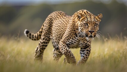 Fototapeta premium Leopard on the Move in African Savannah Wildlife Scene