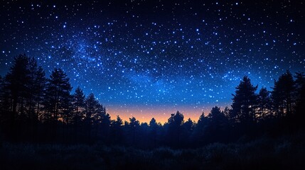 Starry Night Forest: A celestial display over a dark forest silh