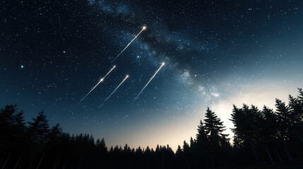Glowing New Years wish list illuminated by constellations against a starry sky with shooting stars and auroras