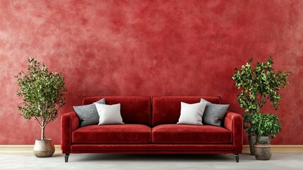 Crimson sofa interior design minimalist modern home decor