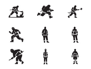 Firefighter in Action – Silhouette Vector Design Heroic Firefighter – Black & White Illustration