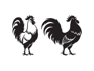 Rooster Crowing at Dawn – Silhouette Vector Design Crowing Rooster – Black & White Illustration