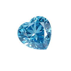 Heart shaped diamond cut blue gemstone isolated on white background
