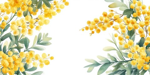 blue watercolor mimosa on white backdrop. painting flower background. illustration floral nature. Anemone flower wallpaper for greeting cards weddings or birthdays. Copy space. space for text