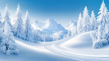 Obraz premium Snow covered mountain landscape with winter trees and ski trails