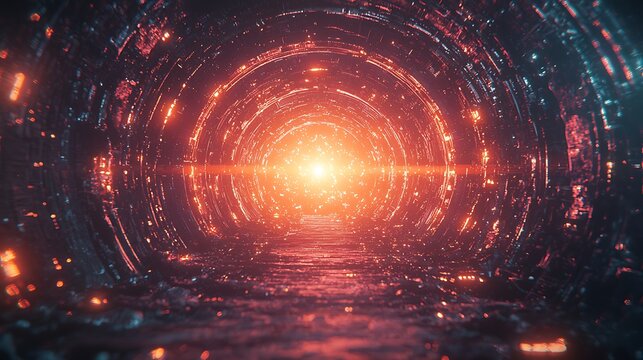 Futuristic tunnel with glowing, circular patterns