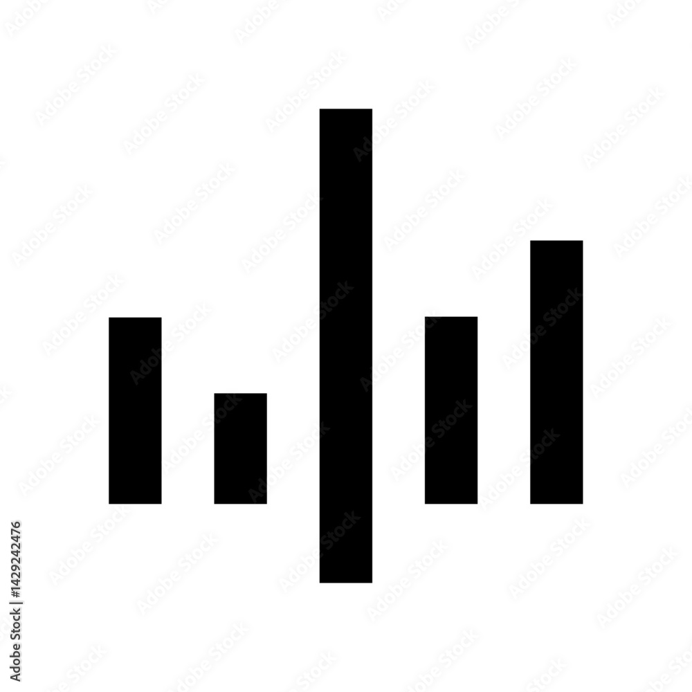 Poster illustration of a simple bar graph with varying heights in black against a white background design e