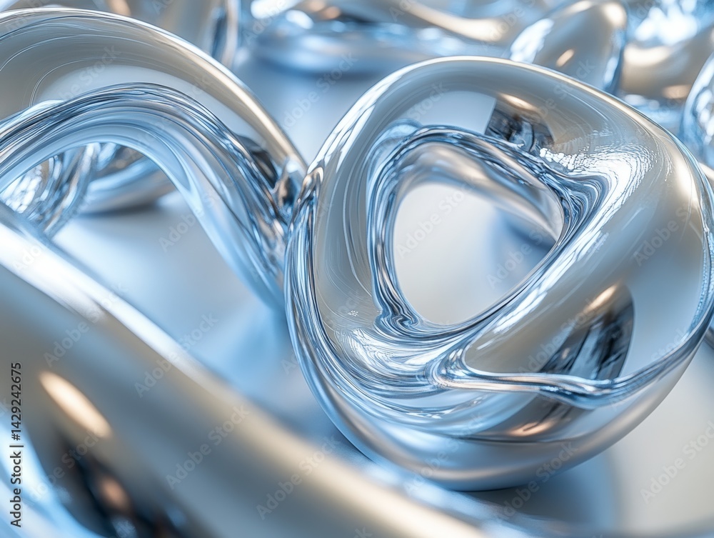 Poster abstract silver metallic curves: a macro view of fluid chrome elements with modern artistic reflecti