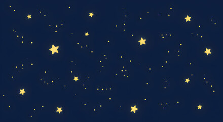Hand-drawn Golden Stars Scattered Across Deep Blue Night Sky