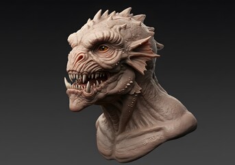 Obraz premium Fantasy Creature Design Detailed 3D Model of a Reptilian Humanoid Head