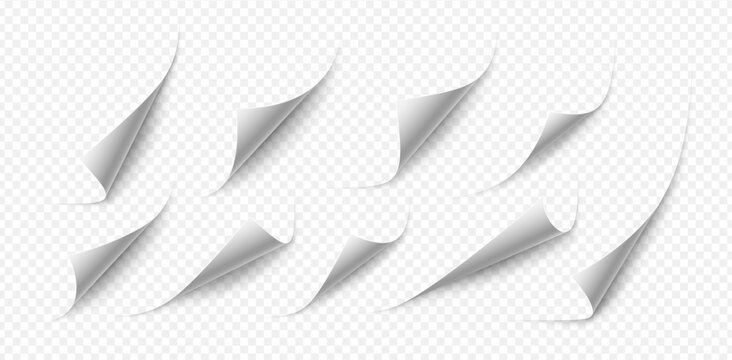 Realistic Vector Set of Page Corner Bending Effects Illustration, Transparent Background