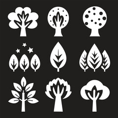 Silhouette Tree And Leaf Icon Vector Pack