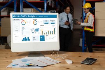 Computer software for website traffic analytics data on computer screen. Concept of SEO search engine optimization and customer targeting for online business snugly
