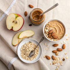 Fototapeta premium breakfast with muesli and milk