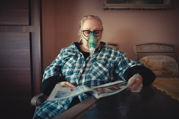 Asthma therapy – woman holding inhaler during breathing difficulty