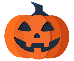 Vector illustration of a classic Halloween jack-o'-lantern with a smiling face. Bright orange pumpkin with a spooky expression, perfect for Halloween decorations, greeting cards, and seasonal designs.