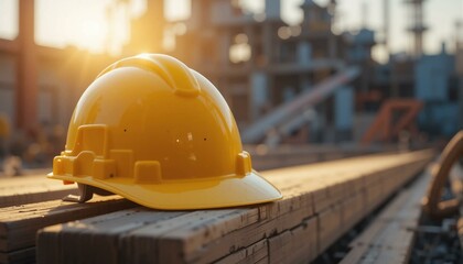 construction helmet on a wooden background