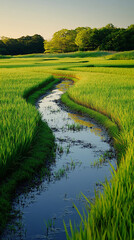 Evening breeze over quiet rice paddies