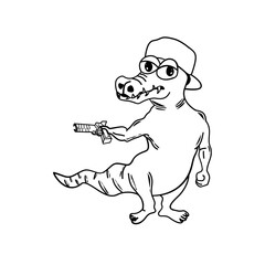 crocodile cartoon character design vector line art, hand drawn illustration 