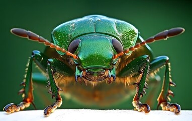 Fototapeta premium Vibrant Green Beetle Closeup Macro Photography