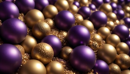 A stunning display of purple and gold orbs creates a luxurious and festive setting.