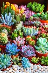 Obraz premium Vibrant Collection of Succulents and Cacti in Pots