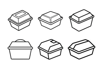 Set of Styrofoam meal food box line art vector illustration