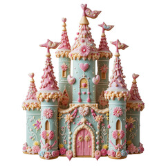 Exquisite Pastel Pink and Mint Green Fairy Tale Castle Cake A whimsical confection perfect for celebrations