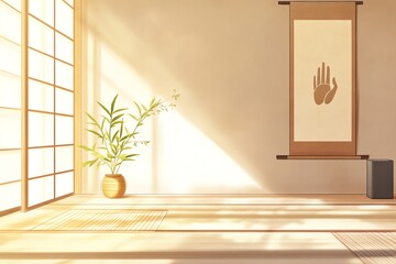 Serene interior with natural light and plants.