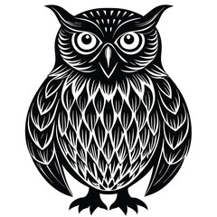 Wise Owl Black and White Vintage Line Art Design