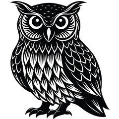 Wise Owl Black and White Vintage Line Art Design