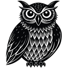 Wise Owl Black and White Vintage Line Art Design