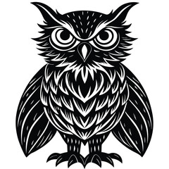 Wise Owl Black and White Vintage Line Art Design