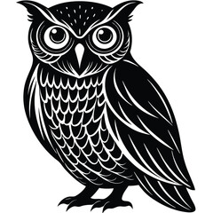 Wise Owl Black and White Vintage Line Art Design