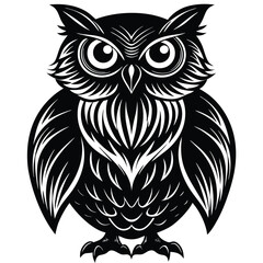 Wise Owl Black and White Vintage Line Art Design