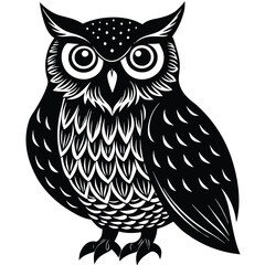 Wise Owl Black and White Vintage Line Art Design