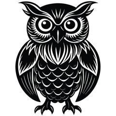 Fototapeta premium Wise Owl Black and White Vintage Line Art Design
