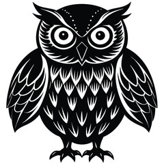 Fototapeta premium Wise Owl Black and White Vintage Line Art Design