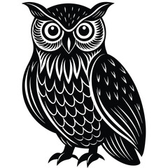 Wise Owl Black and White Vintage Line Art Design