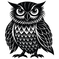 Wise Owl Black and White Vintage Line Art Design