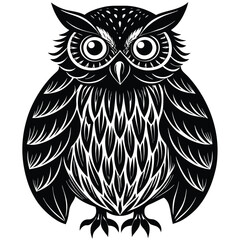 Wise Owl Black and White Vintage Line Art Design