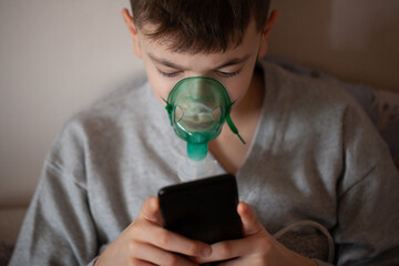 Young Boy Managing Asthma with Inhaler and Oxygen Support