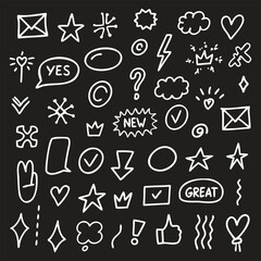 Dark Hand Drawn Doodle Set with Mixed Symbols