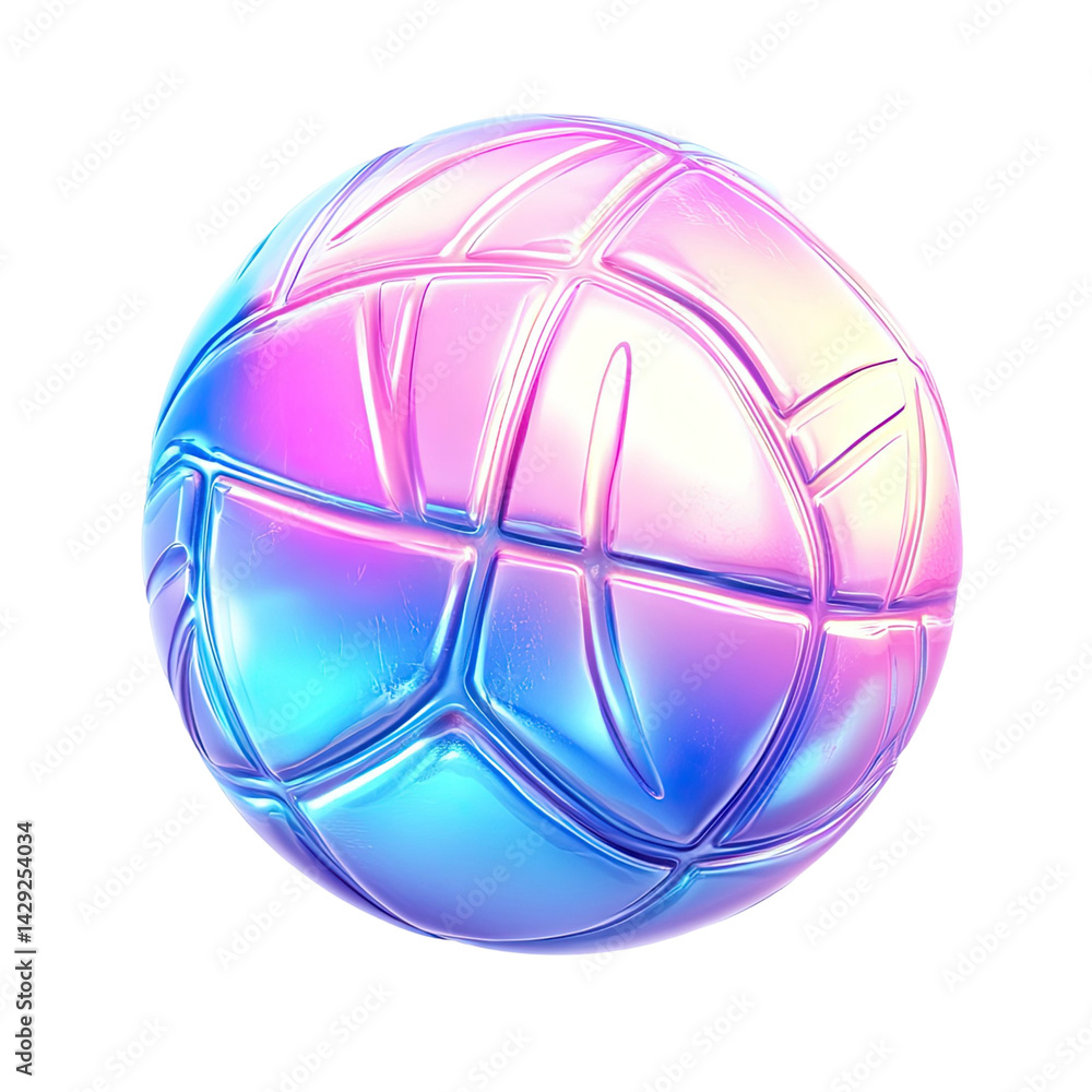 Poster a vibrant iridescent ball with segmented pattern floating on a transparent background, showcasing a 