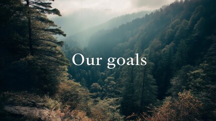 "Our Goals" text overlay on a peaceful forest landscape